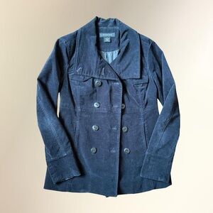 Vintage Y2K Calvin Klein Velvet Peacoat - Navy Military Style Blazer